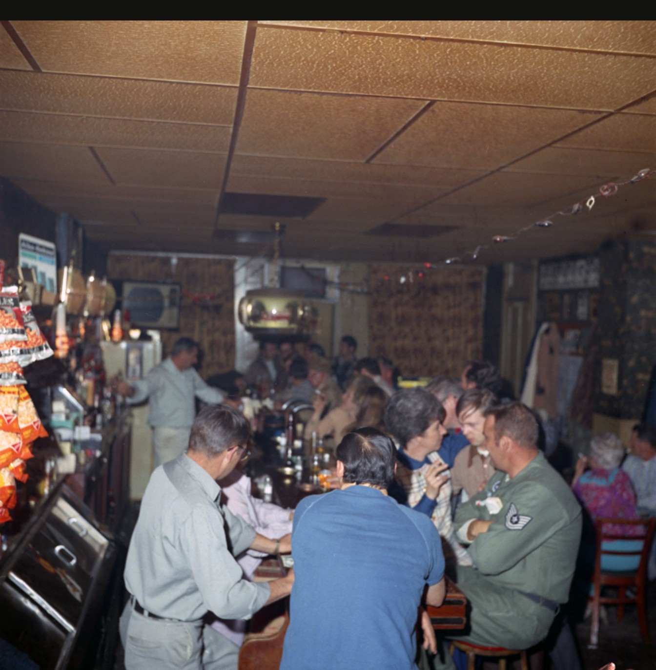 Inside Franny's Tavern 1972 full bar packed crowd jukebox Springfield Illinois