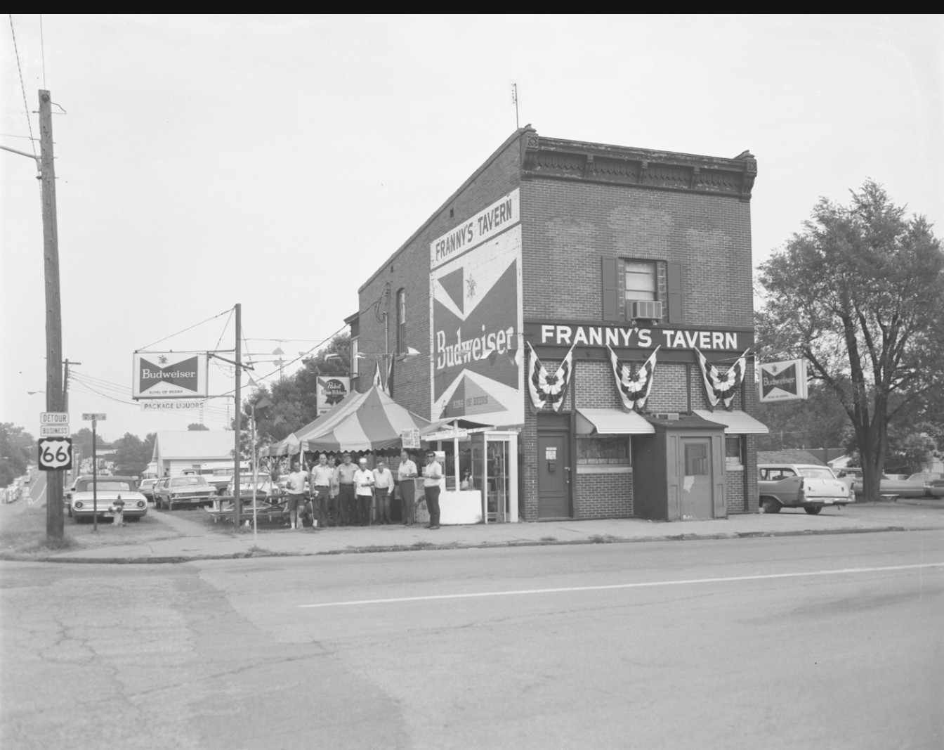 Franny's Tavern exterior 1972 Springfield Illinois Route 66 Budweiser