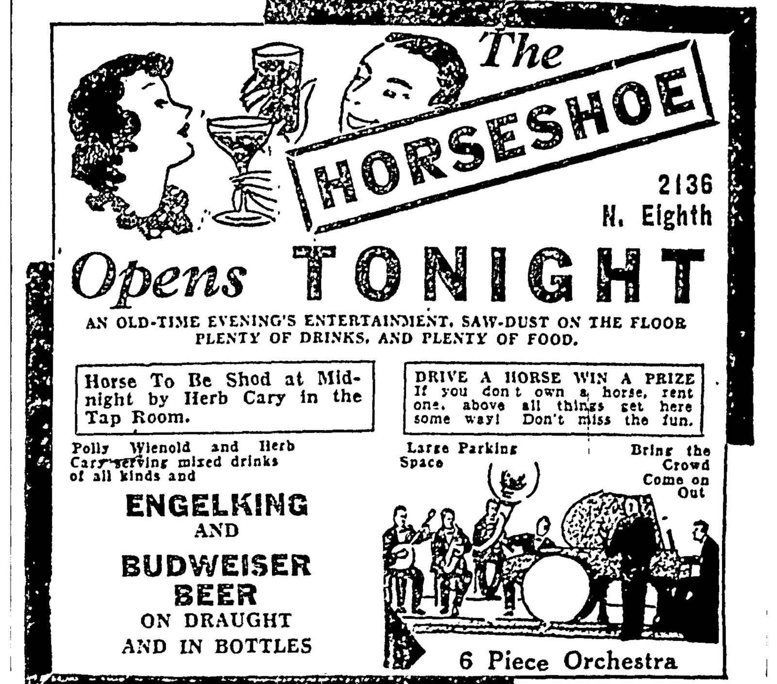 1935 Illinois State Register opening night ad for The Horseshoe at 2136 N Eighth Springfield