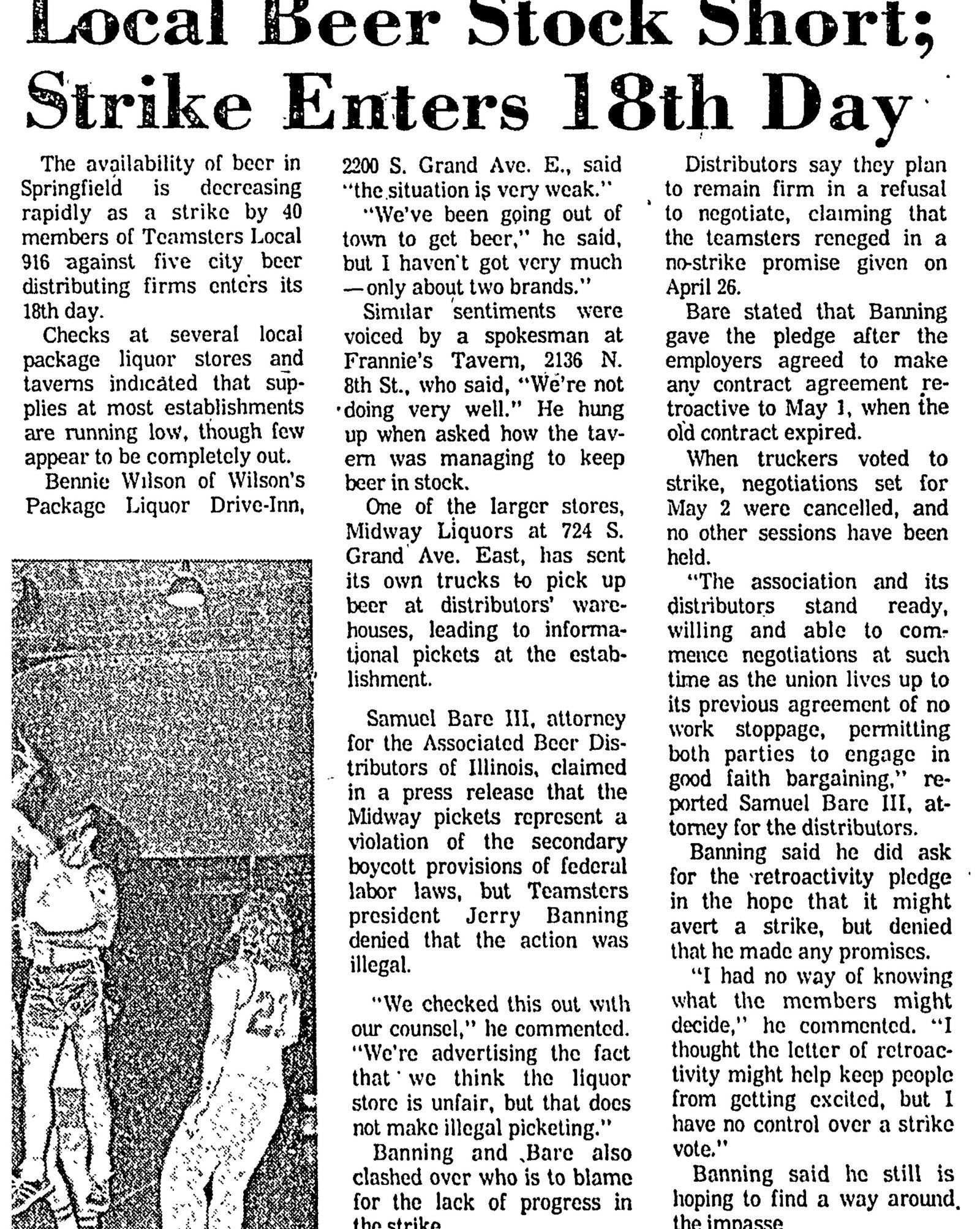 1974 State Journal-Register beer strike story quoting Franny's Tavern 2136 N 8th St