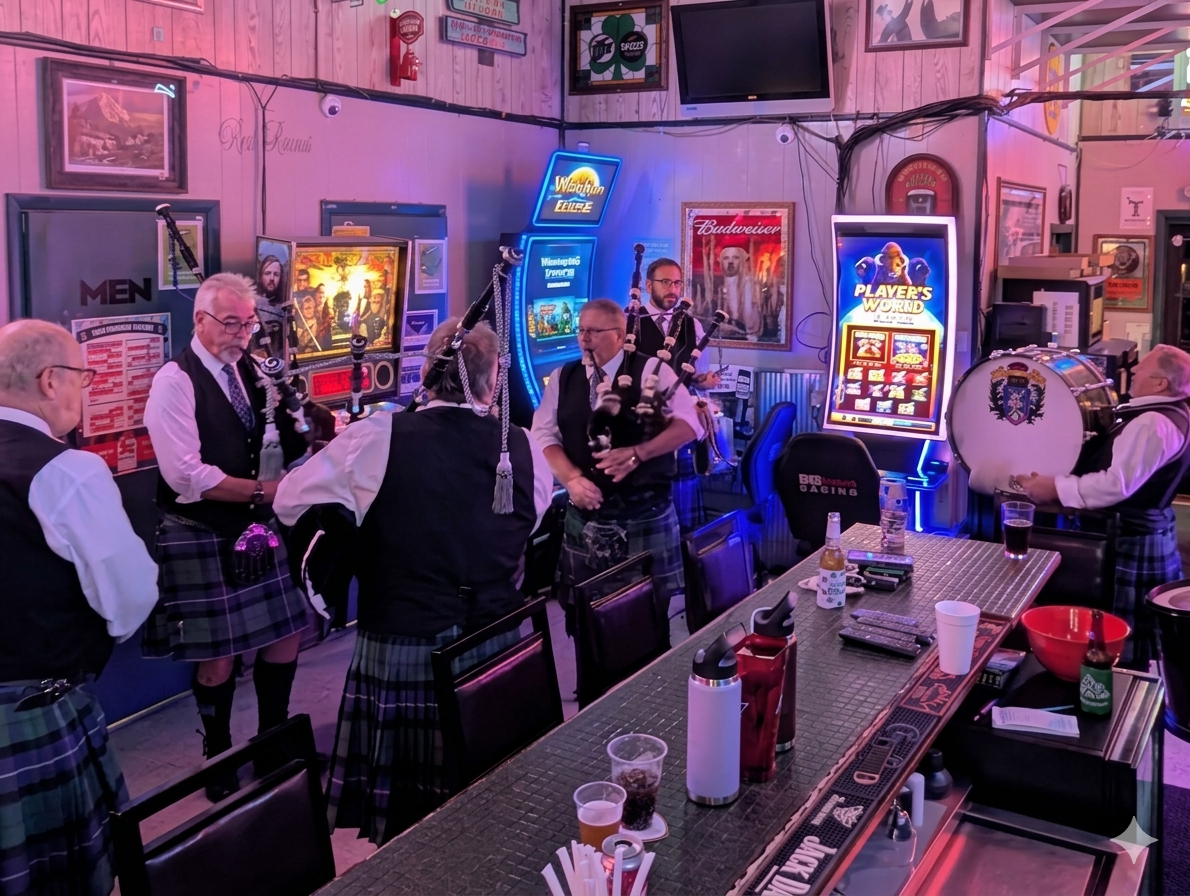 Bagpipers at Franny's, September 2025